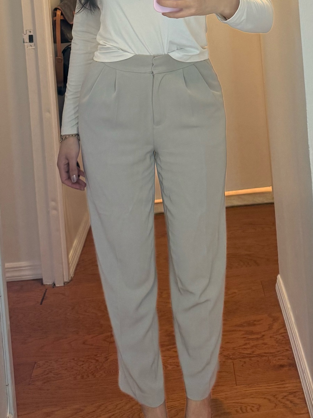 High-Rise Tapered Work Pants in Light Taupe